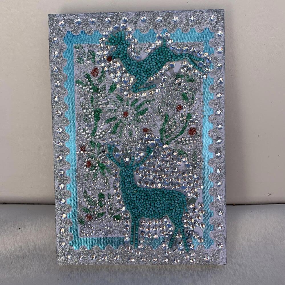 Gemstone Art Handmade Picture Beads Deer Winter Christmas Artistic Wall Painting